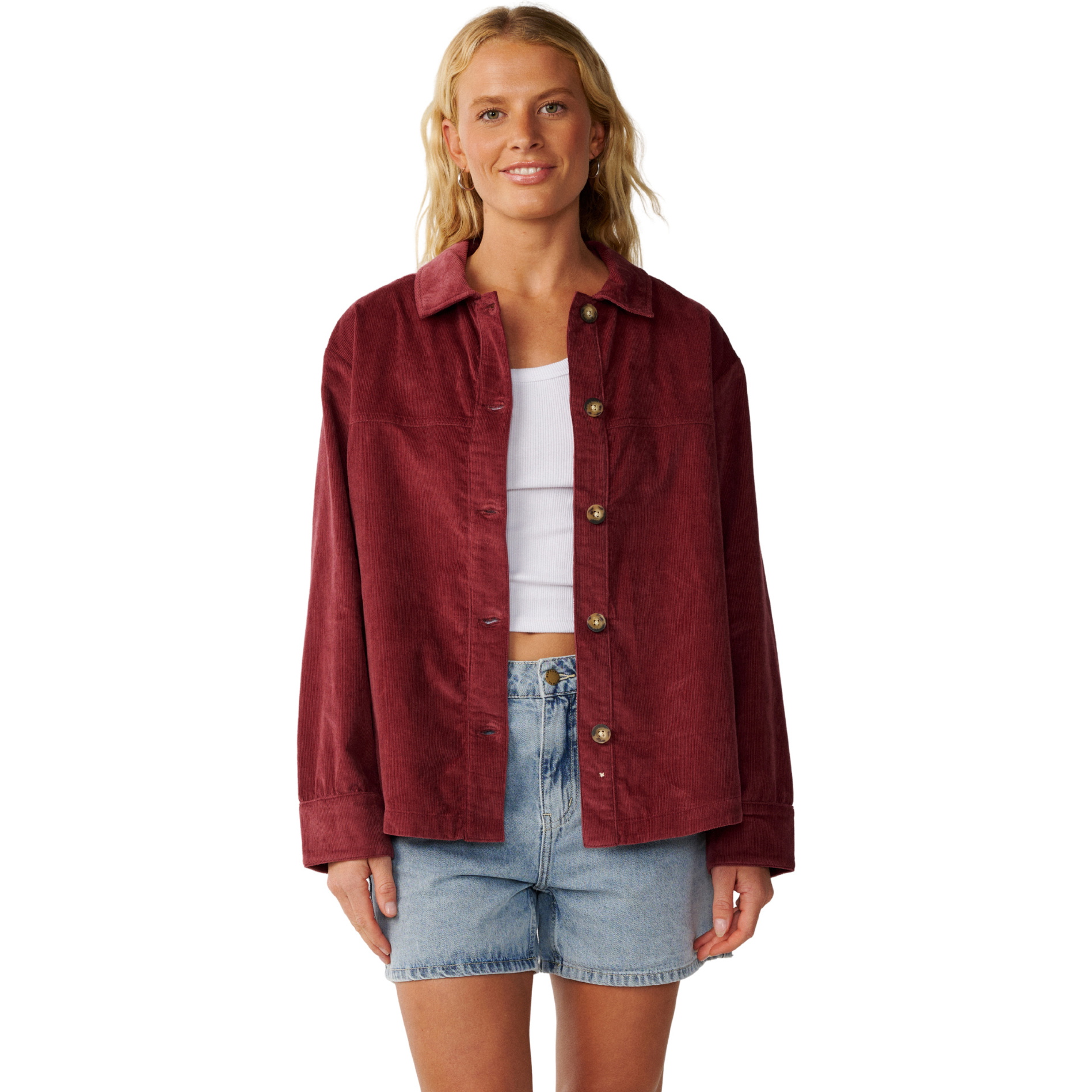 2026 Rip Curl Womens Keepsakes Washed Cord Shirt 074WSH - Dark Plum